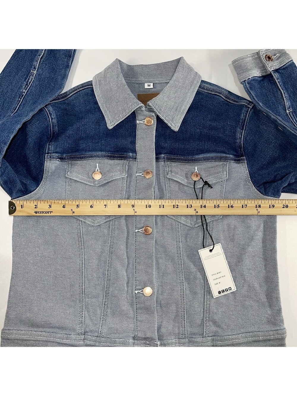 Judy Blue Denim Jacket Womens Medium Blue Denim Color Block Boxy Western Cowgirl - Picture 6 of 11